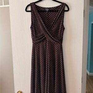 American Living | Brown Midi Dress with Pink Polka Dots